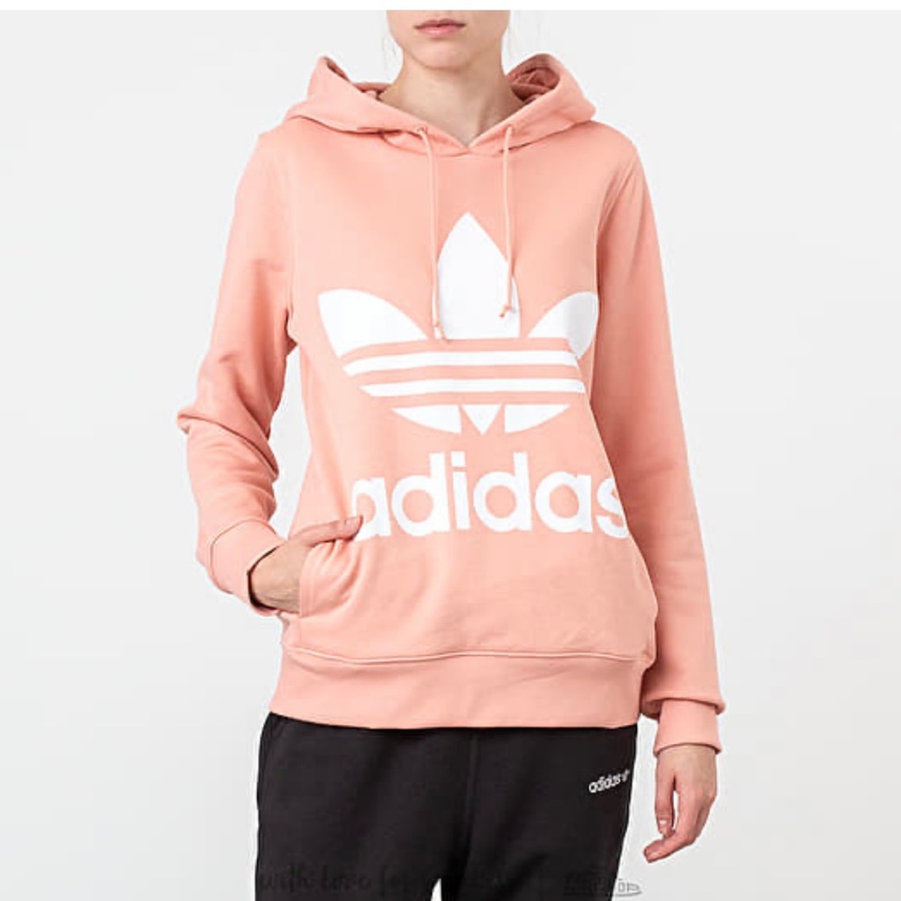Adidas Junior, extra large trefoil long sleeve hoodie, colored dust, pink